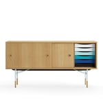 House of Finn Juhl - Sideboard With Tray Unit, Dark oiled oak Veneer, Light Blue Steel, Cold - Skänkar och sideboards - Finn Juhl - Träfärgad - Metall/Trä