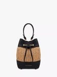 Strathberry Lana Osette Leather Raffia Bucket Bag, Neutral/Black