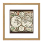 Van Schagen 1689 Map Of The World 8X8 Inch Square Wooden Framed Wall Art Print Picture with Mount