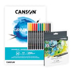 Daler-Rowney Bundle: CANSON Graduate Watercolour A4 Pad & LYRA Aqua Brush Duo Marker 12 Piece Set, Ideal for Art Students