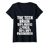 Womens Teen Brain 50% Music Lyrics 50% Wifi Passwords Teenager V-Neck T-Shirt