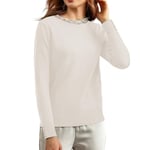 MGizo DtiSpectrum Pull Perlé pour Femme - Pull à Manches Longues avec Décoration de Perles Scintillantes Autour de l'encolure, Chemise Tricotée à Col Ras du Cou avec Poignets Élastiques