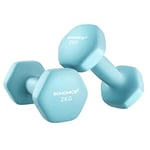 SONGMICS Dumbbells Set of 2 2 x 2kg Dumbbells Set Dumbbells Hexagon Neoprene Coating Strength Training Workout Fitness Training Home Pale Blue SYL904Q01