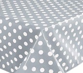 Home Direct Rectangular Oilcloth PVC Wipe Clean Tablecloth Table Cover 140cm x 180cm 55x70 Polka Dot Grey Light