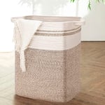 DOFASAYI Laundry Basket - Laundry Hamper, Rectangula Cotton Storage Basket with Handles, Living Room Decorative Blanket Basket, Large Storage Basket for Pillows, Toys - 17x13.8x22.1'' Light Brown