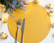 Set of 4 Elementary Mustard Bonded Leather Round Placemats  - Made in the UK