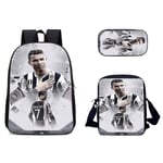 3 st Cristiano Ronaldo Ryggsäck med Pencil Pouch Messenger Bag Y