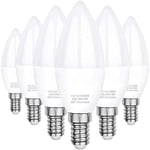 Led-lampa E14, varmvit 3000K, C37 LED 6W (motsvarande 60W halogenlampor), strålvinkel 360°, 6-pack