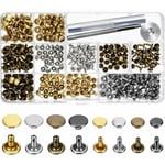 Lucky-88 - 240 ensembles Rivets en cuir Rivets à double capuchon Rivet Tubular 4 couleurs 2 tailles Studs métalliques avec outils de fixation pour