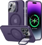 Compatible Avec Magsafe Coque Pour Iphone 14 Pro Max Magnétique[Support De Caméra En Métal Invisible][Protection Camera 9h Intégré], Antichoc Etui Translucide Mat Arrière Case Violet