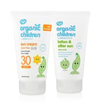 Green People, Ensemble soleil pour enfant comprenant une crème solaire bio sans parfum SPF30 150 ml et une lotion à l'aloe vera bio pour enfants et après soleil 150 ml