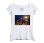 T-Shirt Femme Col Echancré Creche Naissance De Jesus Noel Rois Mages Marie Bible Anges