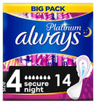 Always Platinum Secure Night (Size 4) Pads Wings 14 Sanitary Towels