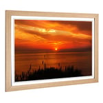 Big Box Art Framed Print of Orange Sunset Over The Ocean Design | Wall Art Picture | Home Decor for Kitchen, Living, Dining Room, Bedroom, Hallway, Office, Oak, A2 / 24.5x18 Inch / 62x45cm