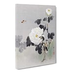 Young Bird & Butterfly By The Roses By Watanabe Seitei Asian Japanese Canvas Wall Art Print Ready to Hang, Framed Picture for Living Room Bedroom Home Office Décor, 24x16 Inch (60x40 cm)