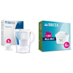 BRITA Marella Water Filter Jug Starter Pack - White (2.4 Litre) & MAXTRA PRO All In One Water Filter Cartridge,Pack of 6 - Original BRITA refill reducing impurities, chlorine, pesticides