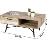 Table basse 1 tiroir 1 niches en bois avec struture en métal noir 110 x 60 x h 49 cm brooklyn