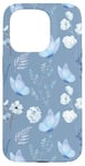 iPhone 15 Pro White Vintage Flowers Blue Butterfly Protective Cover Case Case