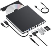 Lecteur Cd Dvd Externe, Usb 3.0 Et Type-C Lecteur Cd Externe Avec 4 Usb Et Fente Sd/Tf, Portable Lecteur Graveur Cd Dvd Externe Pour Laptop/Pc/Desktops/Macbook/Win11/10/8/7/Xp/Vista/Linux/Macos