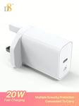 D8 1kpl pikalatauslohko 20W USB C -seinälaturin pistokelohkot PD 3.0 Type C -sovittimella, yhteensopiva iPhone 16/16pro/15/15Pro/14/14 Pro/14 Plus/14 Pro Max/13/12/11 Pro Max/ Pro/Mini/IPad Pro/(Valkoinen)-Valkoinen-UK-pistoke