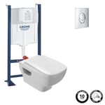 Pack WC suspendu sans bride JACOB DELAFON Struktura + Bati-support GROHE + plaque Start chrome