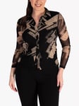 chesca Abstract Print Mesh Shirt, Black/Cream