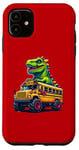 Coque pour iPhone 11 Dinosaure T-rex On Monster Truck School Bus Driver Graphic