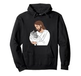 Moo Deng Jesus and the Hippo of Sacred Love Pullover Hoodie