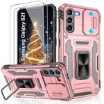 Jshru for Samsung S21 Case with Screen Protector-Camera Protective Cover, Ring Stand Phone Case for Men and Women,Shockproof Bumper Phone Cover for Samsung Galaxy S21 5G,Rose Gold