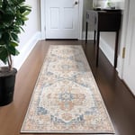 TOPICK Tapis de Couloir, Vintage, à Poils Courts, Oriental, Long, Floral, pour Chambre à Coucher, Salon, Salle à Manger, Bureau, Pliable, réglable, 60 x 210 cm