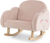 Fauteuil à Bascule Enfant Fauteuil Rembourré en Éponge avec Pieds en Bois Massif en Velours avec Accoudoirs Rose