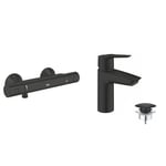 GROHE Precision Start Mitigeur Thermostatique Douche, Economie d'eau, Butée de Sécurité, Noir mat, 345942430 & Start Mitigeur Monocommande Lavabo, Taille S, Economie d'Eau, Noir Mat, 235502432