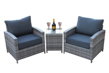 Windsor Luxury Rattan Weave Grey Duo Set- 2 Arm Chairs and a Side Table