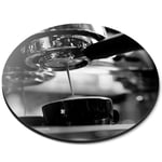 Round Mouse Mat (bw) - Espresso Coffee Shop Cafe Machine  #42845