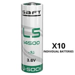 Saft LS14500 Li-SOCI2 Lithium Thionyl Chloride 3.6V AA Batteries x 10