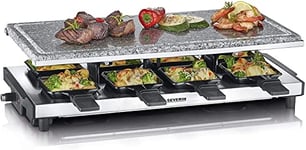 SEVERIN Raclette Gril 8 personnes, Pierre de Cuisson Naturelle, Thermostat Réglable, Surface de Cuisson 48,5 X 24 cm, Noir/Inox, RG 2374