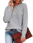 Zeagoo Femme Hiver Élégant Pull Doux et Confortable Côtelé Tricot Encolure Ras du Cou Sweater Manches Longues Chaud Top Gris XXL