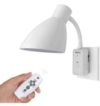 HTRUIYATY Lampe de Prise E27 avec Interrupteur et Télécommande Lampe à Fiche LED Applique Murale Enfichable Lampe de Lecture Bras Flexible Réglable à 360° (Blanche)