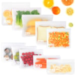 Viedouce 10 Pcs Reusable Ziplock Snack Bag,Reusable Food Storage Freezer Bags,Reusable Sandwich Bag- Eco Friendly,PEVA Ziplock Lunch Food Bag,Food Grade BPA Free