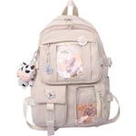 Kawaii Ryggsäck med söta stifttillbehör Plyschhänge Kawaii Skolryggsäck Söt Estetisk Ryggsäck-Beige