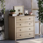 Vida Designs Panama Commode de chambre en pin ciré massif à 4 tiroirs, bois, naturel