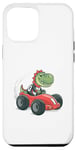 Coque pour iPhone 13 Pro Max Voiture de course T-Rex, mignon dinosaure vert drôle