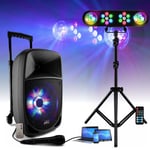 Pack Karaoke Enceinte Nomade sur batterie Bluetooth 300W PARTY-8LED Micro - Portique d'éclairage équipé LEDBAR-ASTRO-RC