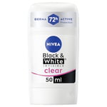 NIVEA Black & White Invisible Anti-Perspirant Stick (50ml), 72hr Anti-Sweat Deodorant Stick for Women, No Stains on Black and White Clothes