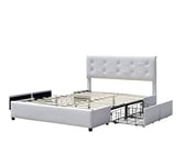 Chloe - Solide et Confortable Lit 160x200 avec Sommier avec 4 tiroirs + Tete de lit Couleur Blanc + Pieds en 4 cm - 13 Lattes - revetement PVC Simili Facile d'entretien - Montage Rapide et Facile