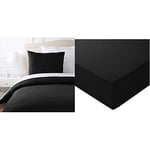 Amazon Basics Parure de lit avec Housse de Couette en Microfibre, Noir, 140 x 200 cm & Drap-Housse en Microfibre Noir 90 x 190 x 30 cm