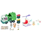 Bluey Garbage Truck Vehicle Playset with Two 2.5"-3" Official Collectable Character & 17560 Vehicle & Figure BINGO'S Helicopter,Small , White