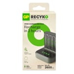 GP Batteriladdare med dockningsstation + 4st GP 2600 ReCyko uppladdningsbara AA batterier