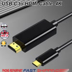 USB C to HDMI Cable 1.8M 4K Type C for TV Adapter Phone iPhone 15 Tablet Laptop