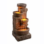 Teamson Home Fontaine extérieure en cascade de bols et de pierres empilées de 33,27 pouces avec lumières LED, marron, Teamson Home